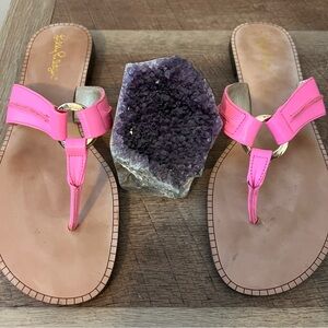 Lilly Pulitzer McKim Sandals PROSECCO Pink Leather Thong Size 9.5 EPC